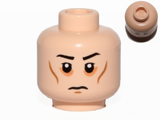 3626cpb1257 | Minifigure, Head Black Eyebrows, White Pupils, Cheek Lines, Circles Around Eyes, Frown Pattern - Hollow Stud | LEGOPART