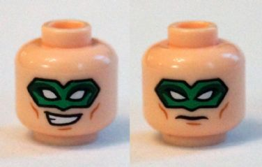 3626cpb1268 | Minifigure, Head Dual Sided Green Eye Mask with Eye Holes, Smirk / Frown Pattern - Hollow Stud | LEGOPART