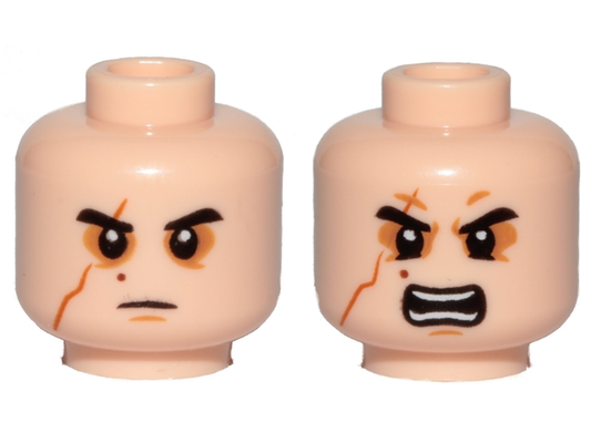 3626cpb1908 | Minifigure, Head Dual Sided SW Black Eyebrows, Sunken Eyes, Red Beauty Mark / Mole, Right Eye Scar, Neutral / Angry Pattern | LEGOPART