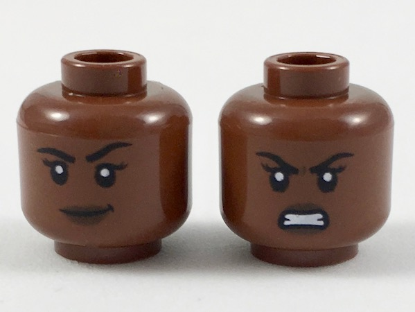 3626cpb2096 | Minifigure, Head Dual Sided Female, Black Eyebrows, Dark Brown Lips, Lopsided Grin / Gritted Teeth Pattern - Hollow Stud | LEGOPART