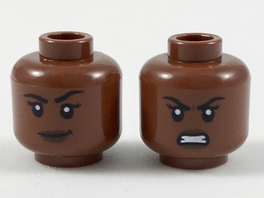 3626cpb2096 | Minifigure, Head Dual Sided Female, Black Eyebrows, Dark Brown Lips, Lopsided Grin / Gritted Teeth Pattern - Hollow Stud | LEGOPART