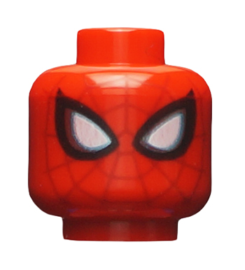 3626cpb2265 | Minifigure, Head Alien with Spider-Man Dark Red Webbing, Large White Eyes with Metallic Light Blue Edges and Black Borders Pattern - Hollow Stud | LEGOPART