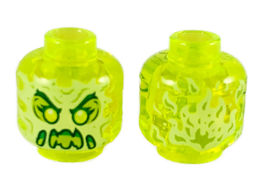 3626cpb2451 | Minifigure, Head Alien Ghost with Yellowish Green Face, Slime Mouth, Raised Eyebrows and Flames in Back Pattern - Hollow Stud | LEGOPART