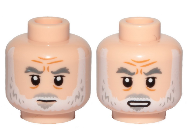 3626cpb2728 | Minifigure, Head Dual Sided Dark Bluish Gray Eyebrows, Light Bluish Gray Moustache, White Beard, Furrowed Brow, Neutral / Open Mouth with Teeth Pattern - Hollow Stud | LEGOPART