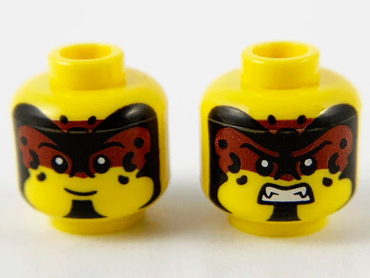 3626cpb2744 | Minifigure, Head Dual Sided Black and Dark Red Forehead Makeup, Black Spots and Chin, Grin / Fierce with Fangs Pattern - Hollow Stud | LEGOPART