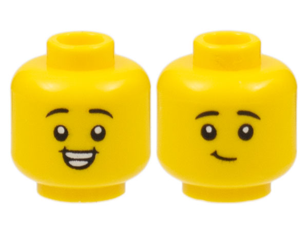 3626cpb3089 | Minifigure, Head Dual Sided Child, Black Eyebrows, Smile with Teeth / Lopsided Grin Pattern - Hollow Stud | LEGOPART