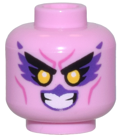 3626pb3512 | Minifigure, Head Alien Female Black Eyebrows, Dark Purple Feathers and Lips, Yellow Eyes, and Dark Pink Cheek Lines Pattern | LEGOPART
