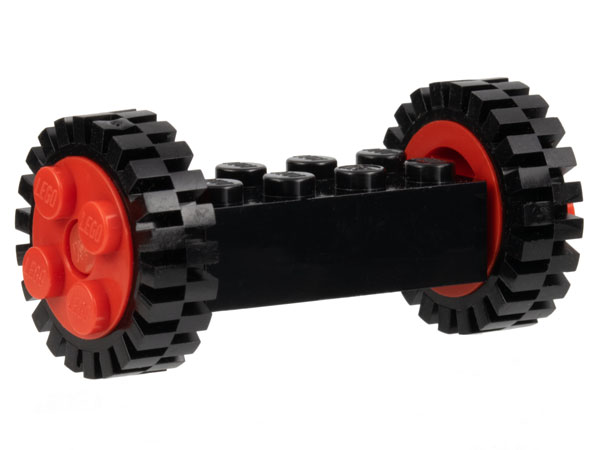 4180c02assy1 | Brick, Modified 2 x 4 with Red Wheels FreeStyle and Red Pins with 2 Black Tire 24mm D. x 8mm Offset Tread - Interior Ridges | LEGOPART