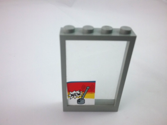 4347pb05 | Window 1 x 4 x 5 with Fixed Glass with Light Gray Lever and Base and Black 'NEW' Pattern | LEGOPART