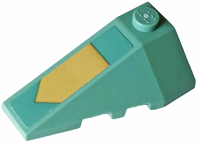 43710pb16 | Wedge 4 x 2 Triple Left with Gold Arrow on Sand Green Background Pattern | LEGOPART