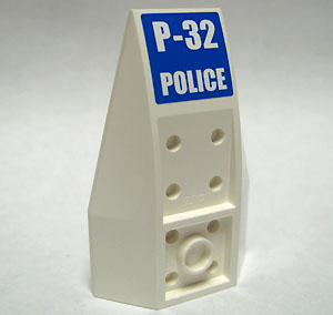 43713pb01 | Wedge 6 x 4 Triple Inverted Curved with White 'P-32' and 'POLICE' on Blue Background Pattern | LEGOPART