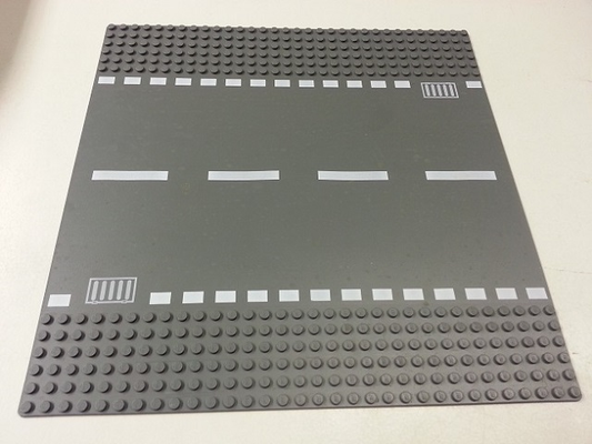 44336px4 | Baseplate, Road 32 x 32 6-Stud Straight with White Dashed Lines and Storm Drain Pattern | LEGOPART