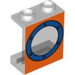 4864bpx16 | Panel 1 x 2 x 2 - Hollow Studs with Blue Porthole on Orange Background Pattern | LEGOPART