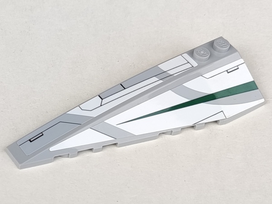 50955pb012 | Wedge 10 x 3 Left with Jedi Starfighter White Hull Panels and Dark Green Tapered Stripe Pattern | LEGOPART