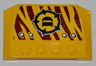 52031pb048L | Wedge 4 x 6 x 2/3 Triple Curved with 4 Rivets and Dino Logo on Dark Red Tiger Stripes Pattern Model Left Side (Sticker) - Set 5888 | LEGOPART