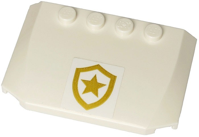 52031pb142 | Wedge 4 x 6 x 2/3 Triple Curved with Police Gold Star Badge Logo on White Background Pattern | LEGOPART