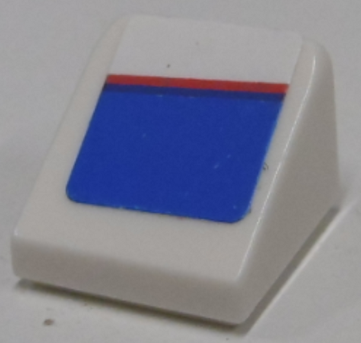 54200pb034R | Slope 30 1 x 1 x 2/3 with Red Line on Blue and White Pattern Model Right Side | LEGOPART