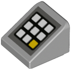 54200pb106 | Slope 30 1 x 1 x 2/3 with Keypad with White and Yellow Buttons on Dark Bluish Gray Background Pattern | LEGOPART