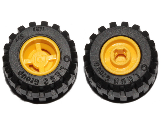 6014bc05 | Wheel 11mm D. x 12mm, Hole Notched for Wheels Holder Pin with Black Tire 21mm D. x 12mm - Offset Tread Small Wide, Band Around Center of Tread | LEGOPART