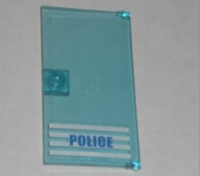 60616pb001 | Door 1 x 4 x 6 with Stud Handle with 'POLICE' Blue on White Stripes Bold Font Pattern | LEGOPART