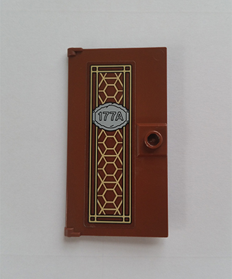 60616pb040 | Door 1 x 4 x 6 with Stud Handle with Pearl Gold Ornament and '177A' Pattern | LEGOPART