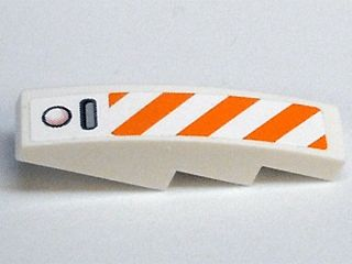 61678pb015 | Slope, Curved 4 x 1 with Orange and White Diagonal Stripes Pattern | LEGOPART