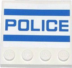 6179pb079 | Tile, Modified 4 x 4 with Studs on Edge with Blue Stripes and 'POLICE' Pattern | LEGOPART