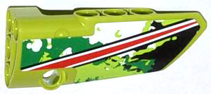 64391pb010 | Technic, Panel Fairing # 4 Small Smooth Long, Side B with Red and White Stripe on Black, White and Green Camouflage Pattern | LEGOPART