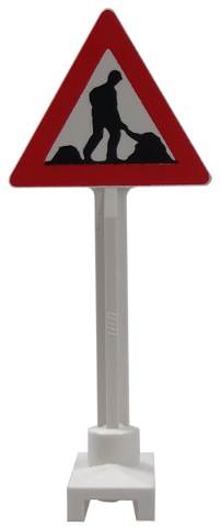 649pb10a | Road Sign Triangle with Thick Worker and 2 Piles Pattern | LEGOPART