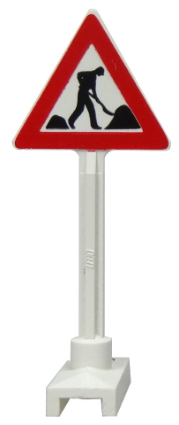 649pb10b | Road Sign Triangle with Thin Worker and 2 Piles Pattern | LEGOPART