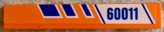 6636pb080L | Tile 1 x 6 with Blue Stripes and '60011' on White and Orange Background Pattern Model Left Side | LEGOPART