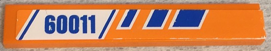 6636pb080R | Tile 1 x 6 with Blue Stripes and '60011' on White and Orange Background Pattern Model Right Side | LEGOPART