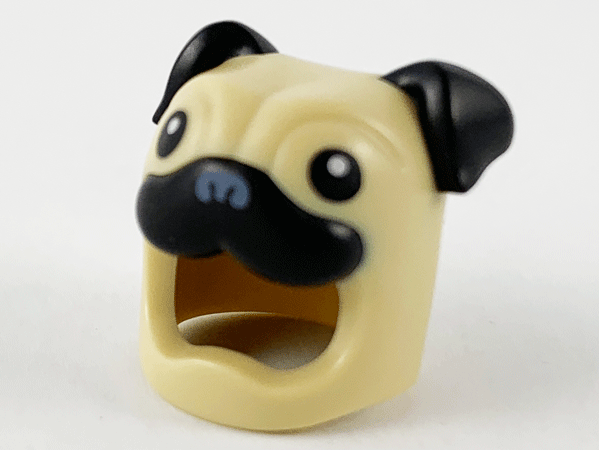 73662pb01 | Minifigure, Headgear Head Cover, Costume Pug Dog with Black Ears, Eyes and Muzzle Pattern | LEGOPART