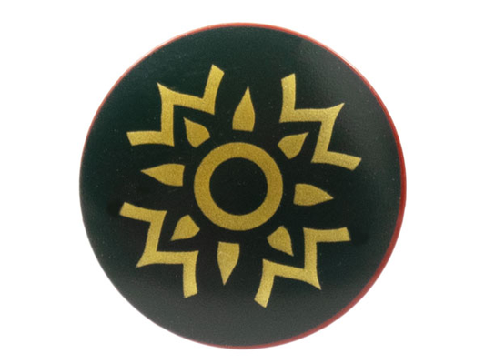 75902pb02 | Minifigure, Shield Circular Convex Face with Dark Green and Gold Rohan Pattern | LEGOPART