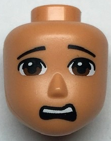 84070 | Mini Doll, Head Friends Male Large with Reddish Brown Eyes, Black Eyebrows and Scared Open Mouth Pattern | LEGOPART