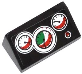 85984pb041 | Slope 30 1 x 2 x 2/3 with 3 White, Red and Green Gauges and Red Button Pattern | LEGOPART