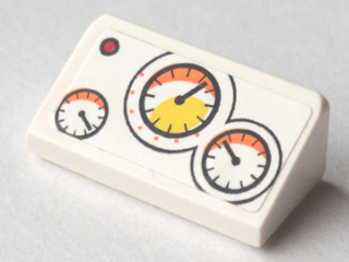 85984pb174 | Slope 30 1 x 2 x 2/3 with Red Button and 3 Gauges Pattern | LEGOPART