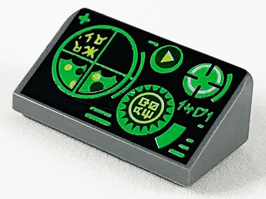 85984pb176 | Slope 30 1 x 2 x 2/3 with Green Gauges and Radar Screen on Black Background Pattern | LEGOPART