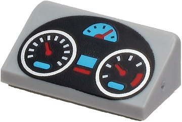 85984pb289 | Slope 30 1 x 2 x 2/3 with Black Oval Dashboard with Silver, Medium Azure and Red Gauges Pattern | LEGOPART