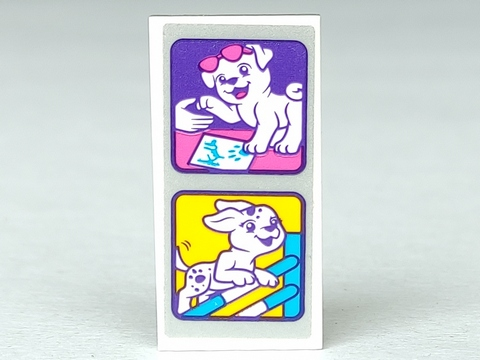 87079pb0929 | Tile 2 x 4 with Puppy in Pink Sunglasses Shaking a Paw and Obstacle Jumping Pattern | LEGOPART