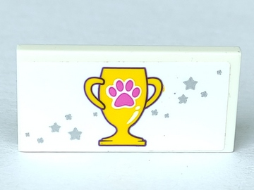 87079pb0930 | Tile 2 x 4 with Pink Paw Print on Trophy and Silver Stars Pattern | LEGOPART