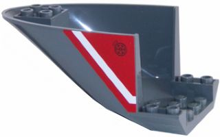 87616pb007 | Aircraft Fuselage Aft Section Curved Bottom 6 x 10 with White Line and Fuel Filler Cap on Red Background Pattern on Both Sides | LEGOPART