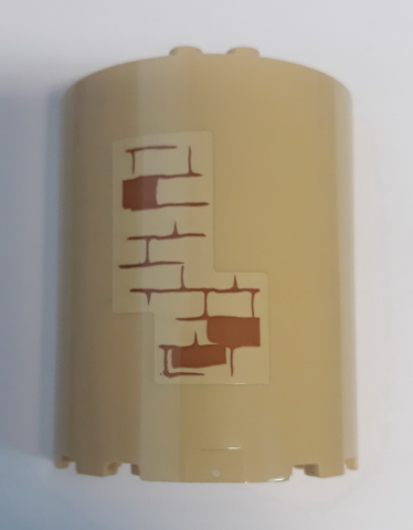 87926pb010 | Cylinder Half 3 x 6 x 6 with 1 x 2 Cutout with Brick Wall with Medium Nougat Mortar on Tan Background Pattern | LEGOPART