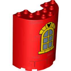 87926pb020 | Cylinder Half 3 x 6 x 6 with 1 x 2 Cutout with Curved Yellow Window with Bricks and Mickey Mouse Logo Pattern | LEGOPART