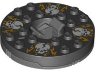 92549c02pb03 | Turntable 6 x 6 x 1 1/3 Round Base with Black Top with White Skulls on Orange Pattern | LEGOPART