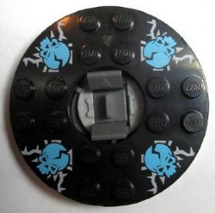 92549c02pb04 | Turntable 6 x 6 x 1 1/3 Round Base with Black Top with Blue Skulls on White Pattern | LEGOPART