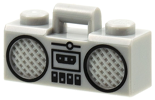 93221pb03 | Minifigure, Utensil Radio Boom Box with Bar Handle with Black Cassette Player, Switches and Rimmed Speakers Pattern | LEGOPART