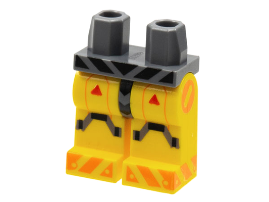 970c03pb41 | Hips and Yellow Legs with Black Diagonal Striped Belt and Knee Straps, Red Triangles, Orange Caution Stripes on Toes Pattern | LEGOPART