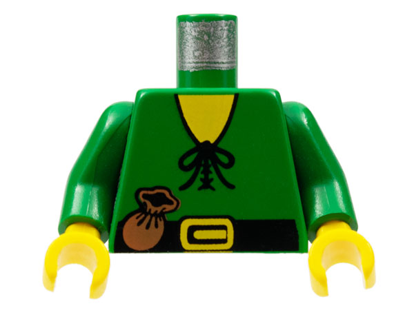 973p46c01 | Torso Castle Forestman Tie Shirt, Purse, Black Belt with Yellow Buckle Pattern / Green Arms / Yellow Hands | LEGOPART