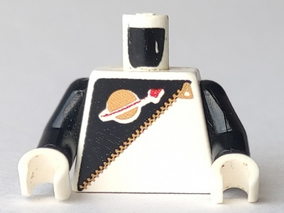 973p6bc01 | Torso Futuron Uniform with Black Panel, Gold Zipper, and Classic Space Logo Pattern / Black Arms / White Hands | LEGOPART